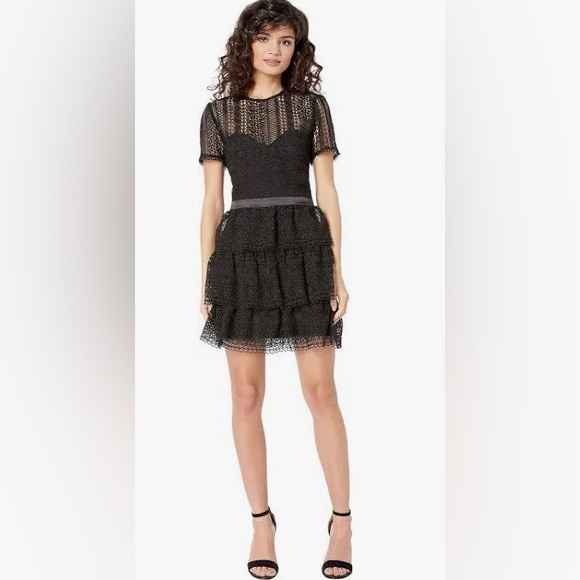 Revolve| Bardot Black Crochet Lace      Ava Mini Dress - Picture 1 of 12